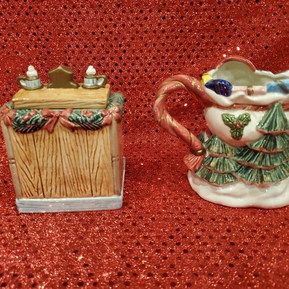 Vintage Fitz & Floyd Omnibus Toyland Santa Sugar/Creamer Figurine Set Christmas - Picture 10 of 10
